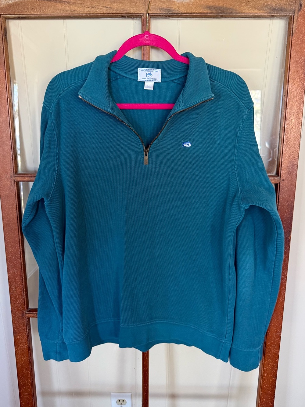 Southern Tide Skipjack Men’s Teal Green Ribbed Quarter-Zip Pullover Sweater - S